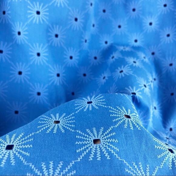 Zara Floral Openwork Textured Blue Off Shoulder Mini Sun Dress Balloon Sleeve - Picture 14 of 15